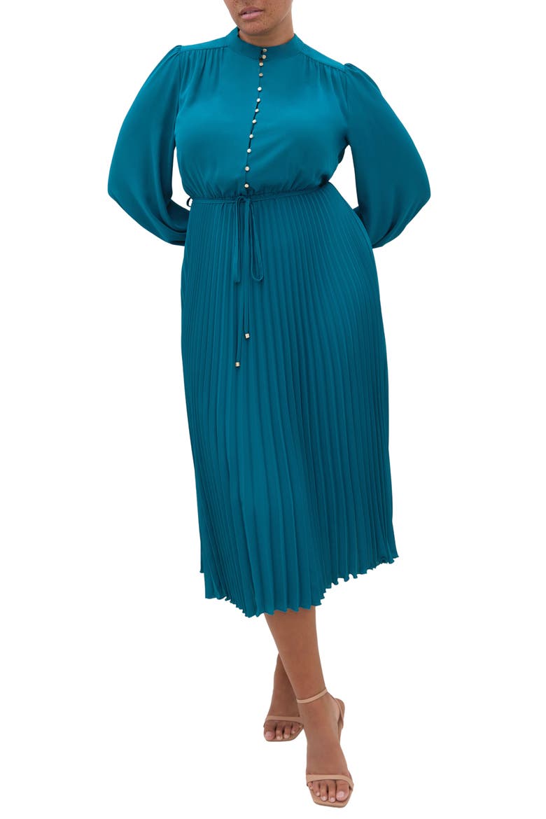 Halle Long Sleeve Pleated Maxi Dress