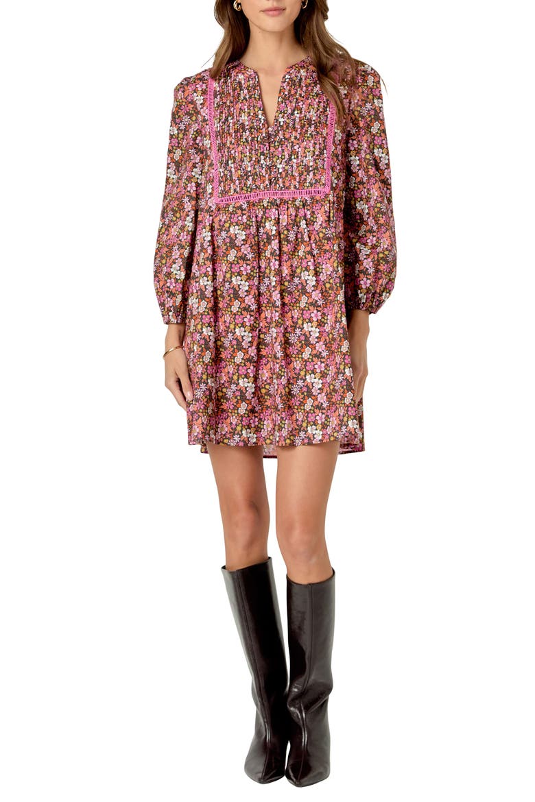 Floral Print Pintuck Cotton Minidress