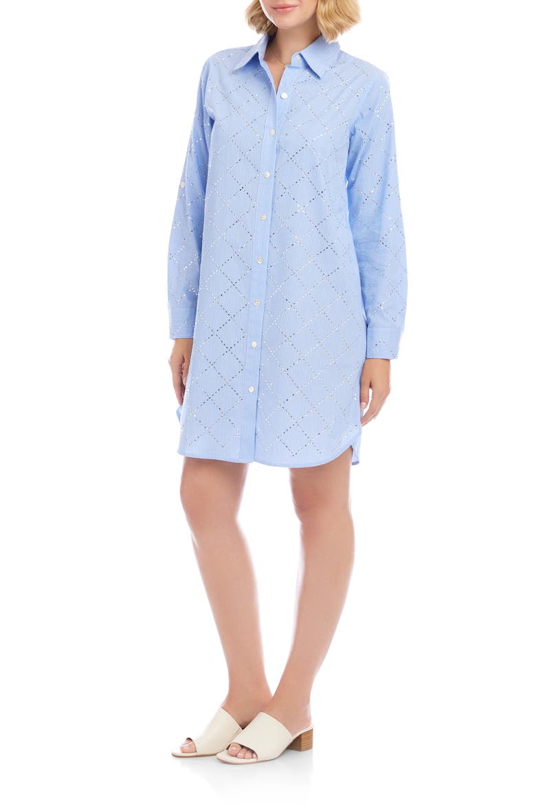 Embellished Long Sleeve Cotton Shirtdress