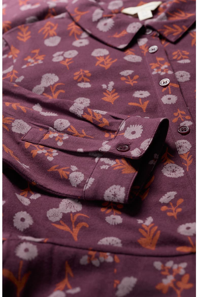 Coastline Print Long Sleeve Organic Cototn Blend Midi Shirtdress