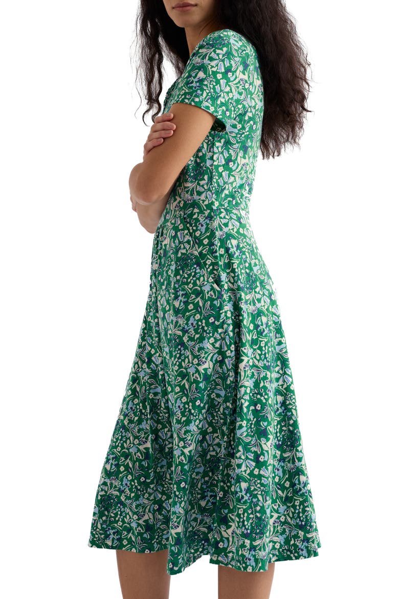 April Floral Stretch Organic Cotton Midi Dress