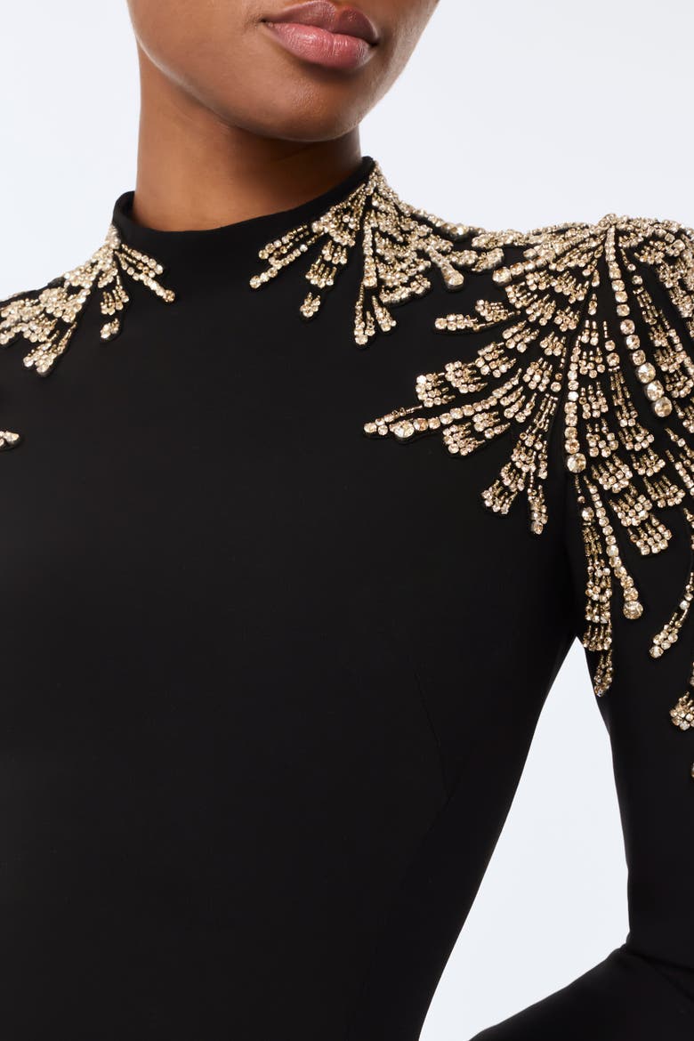 Cobra Embellished-Shoulders Mock-Neck Maxi Dress