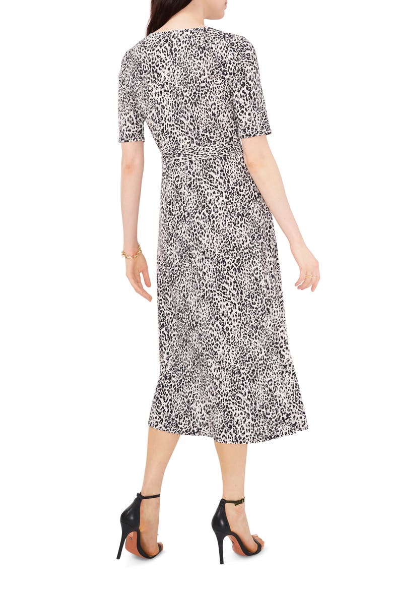 Animal Print Belted Faux-Wrap Midi Dress