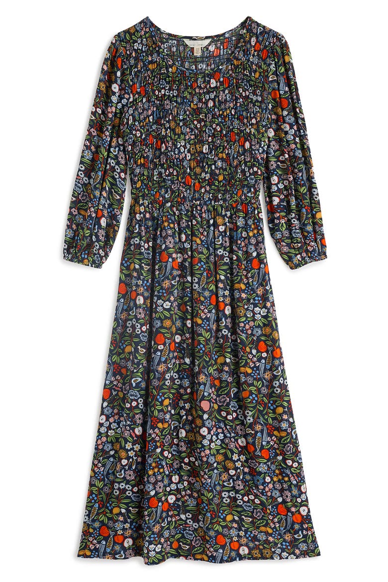 Meadowsweet Floral Smocked Long Sleeve Midi Dress