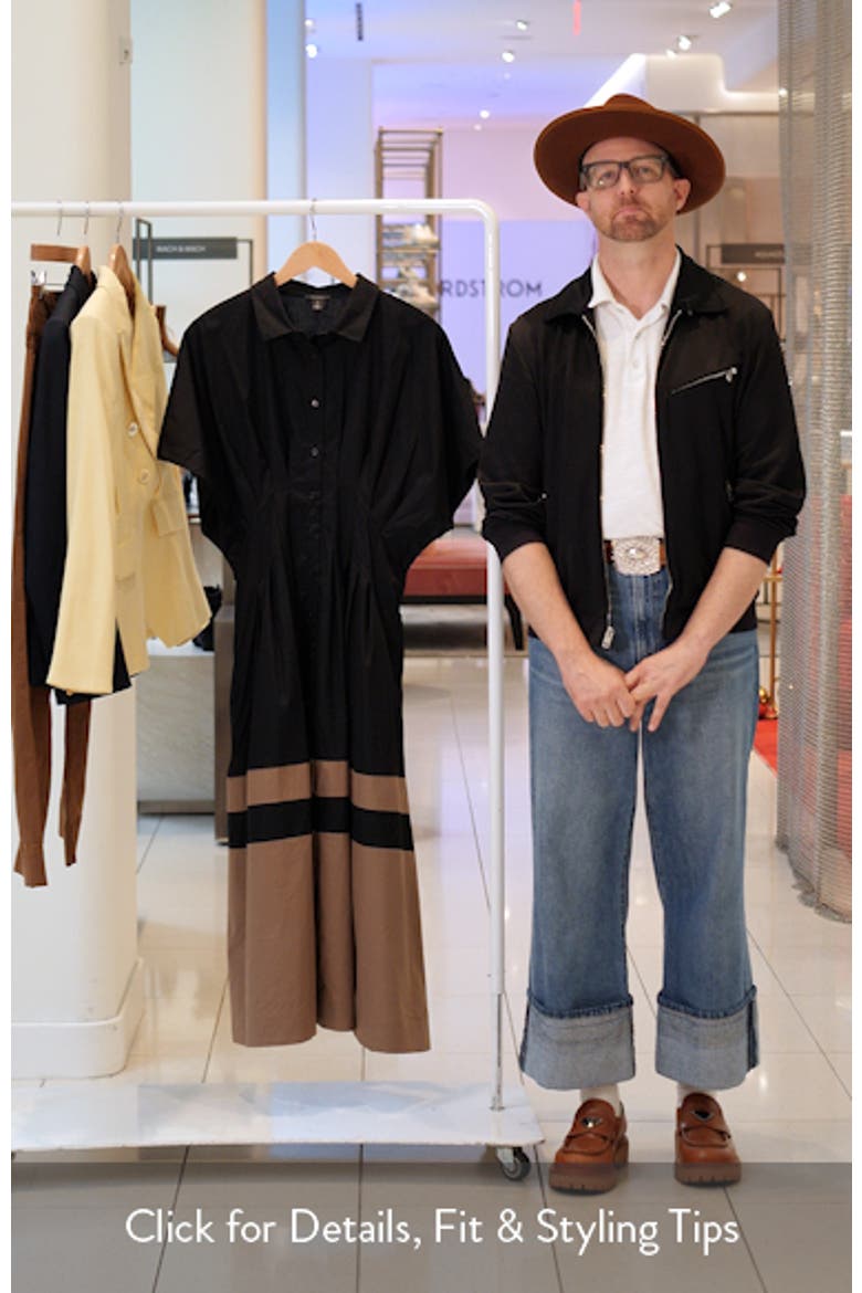 Colorblock Pleated Cotton Poplin Shirtdress