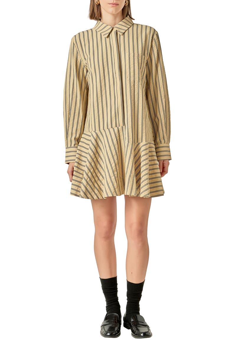 Texture Collar Long Sleeve Mini Shirtdress