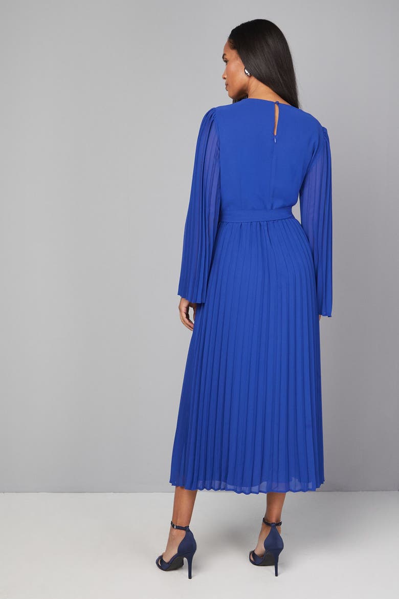 Pleated Floral Trim Midi Dress