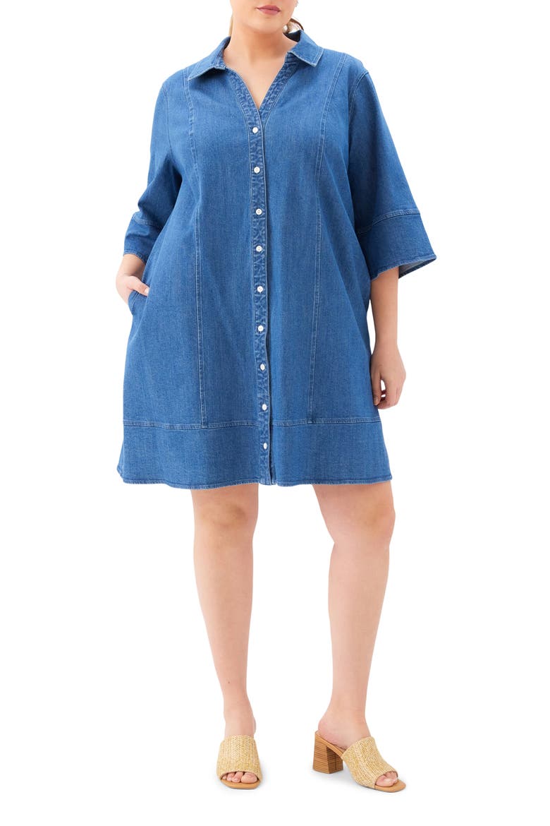 Flare Sleeve Denim Shirtdress