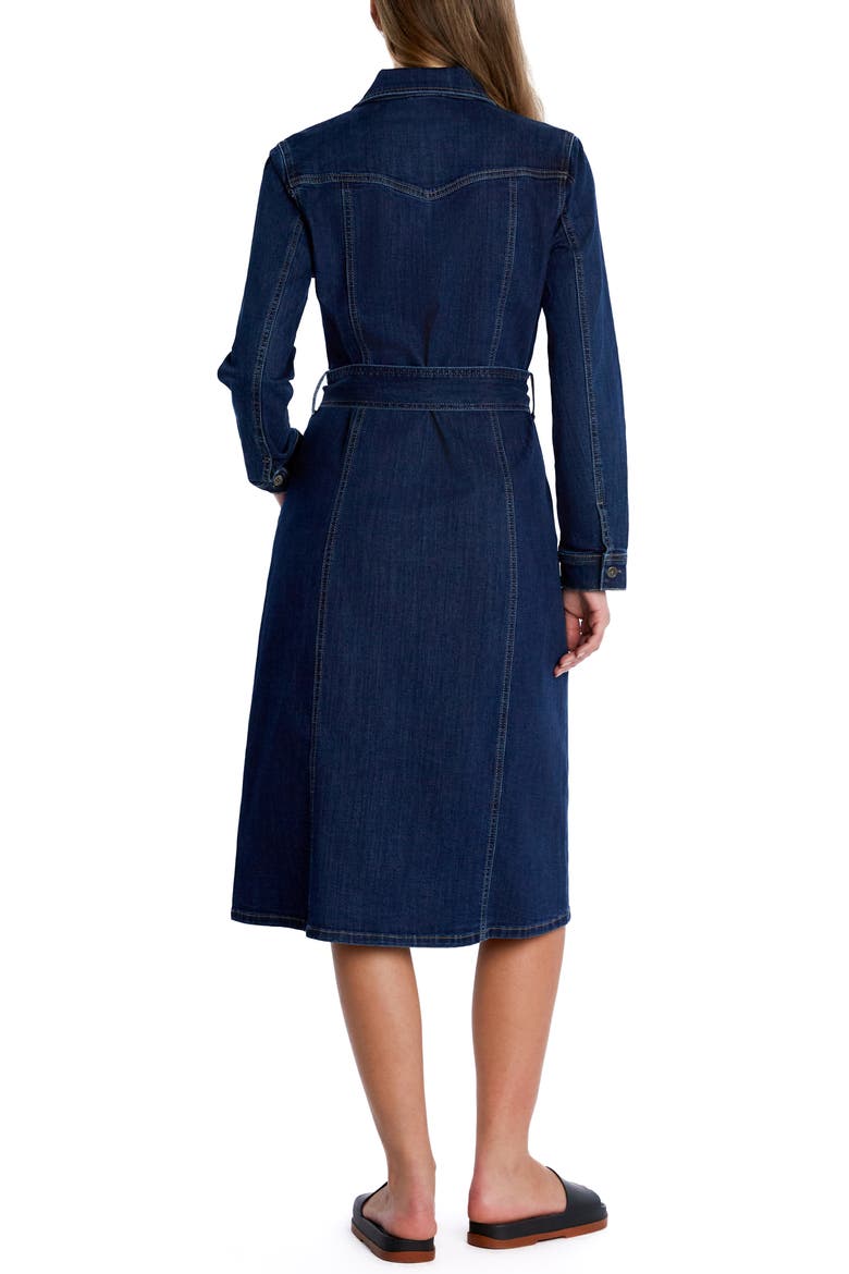 High Up Belted Denim Midi Shirtdress