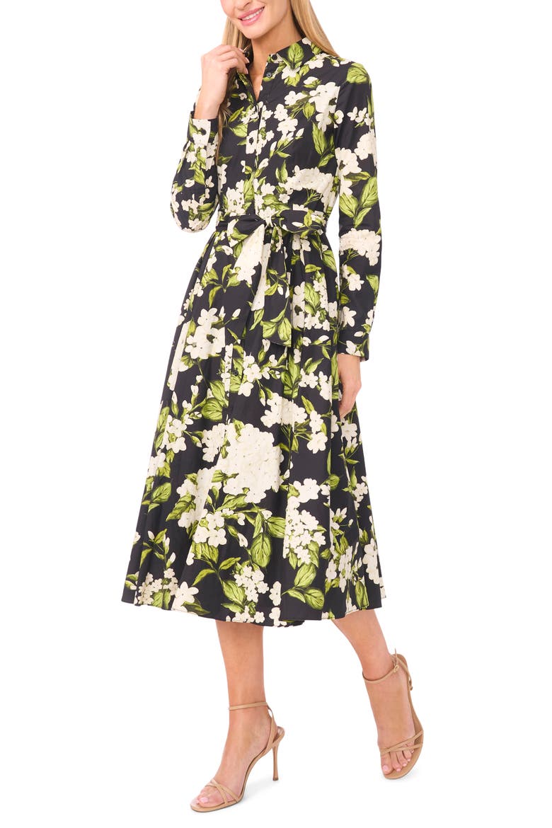 Anna Pleated Long Sleeve Cotton Midi Shirtdress