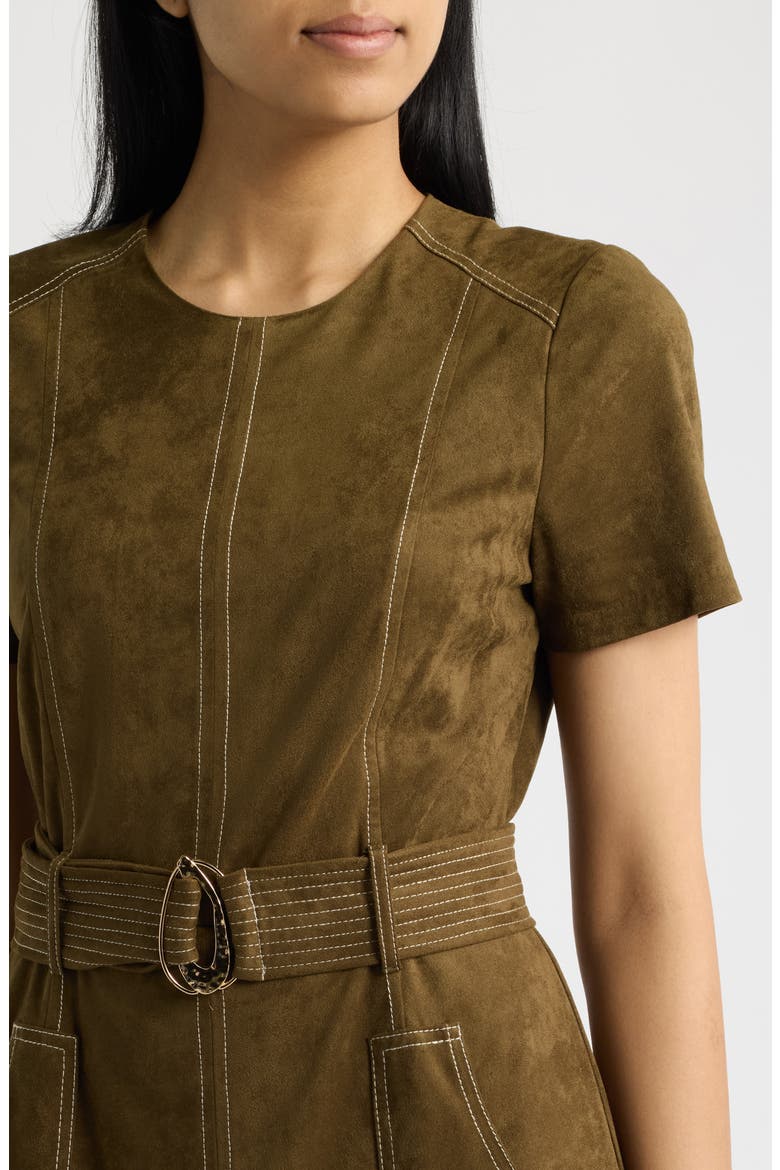 Topstitch Detail Faux Suede Dress