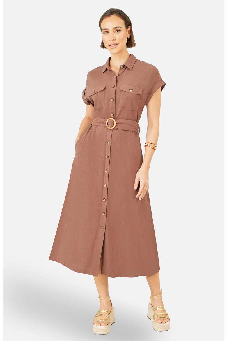 Linen Look Midi Shirt Dress