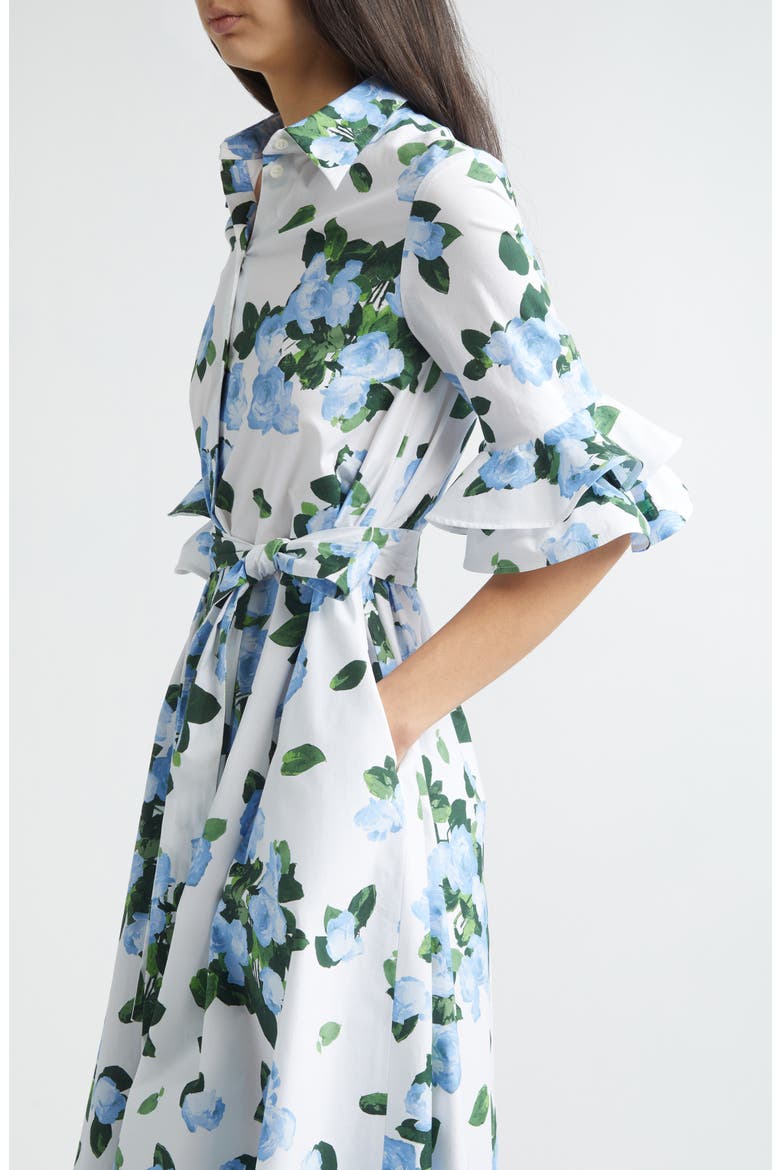 Rose Print Belted Midi Shirtdress
