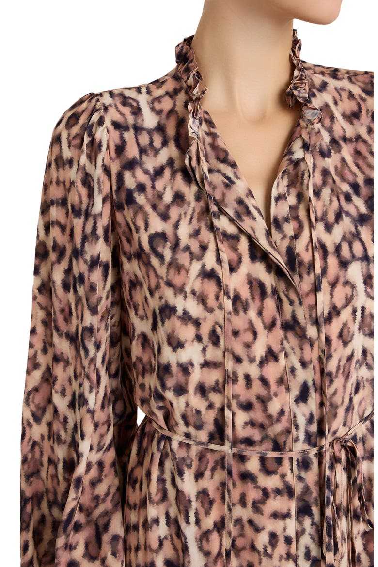 Print Tie Waist Long Sleeve Dress