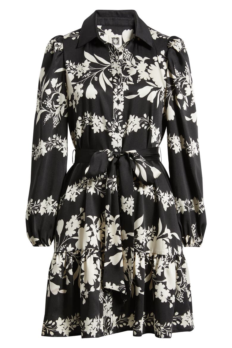 Floral Long Sleeve Tiered Shirtdress