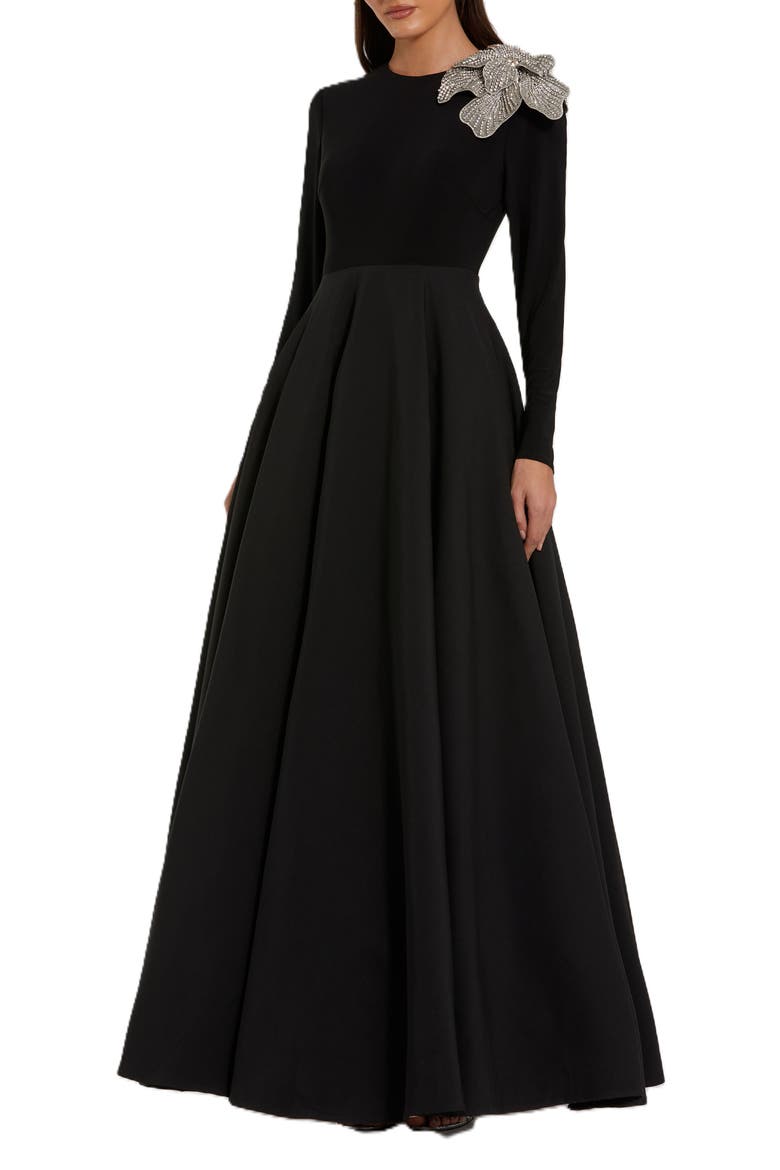 Long Sleeve Taffeta 3D Flower Ball Gown