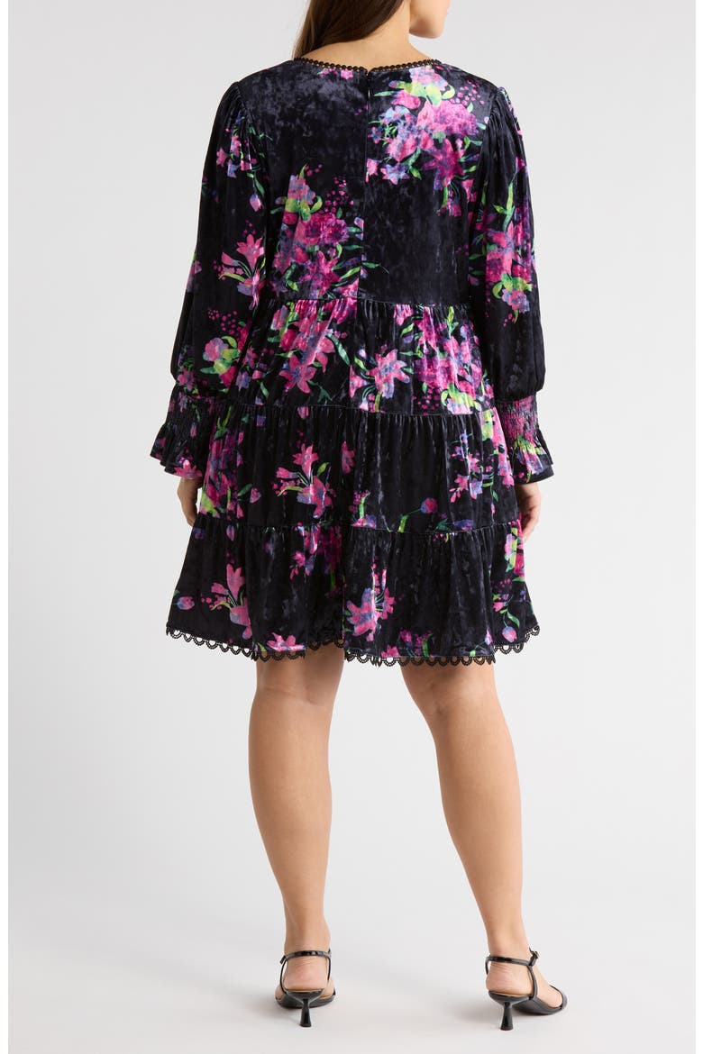 Tulda Amari Floral Long Sleeve Tiered Velvet Dress