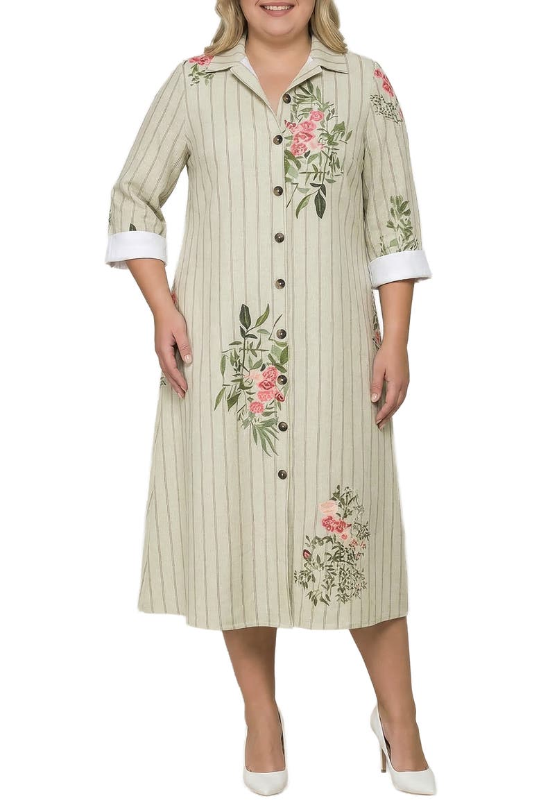 Stripe & Floral Midi Shirtdress
