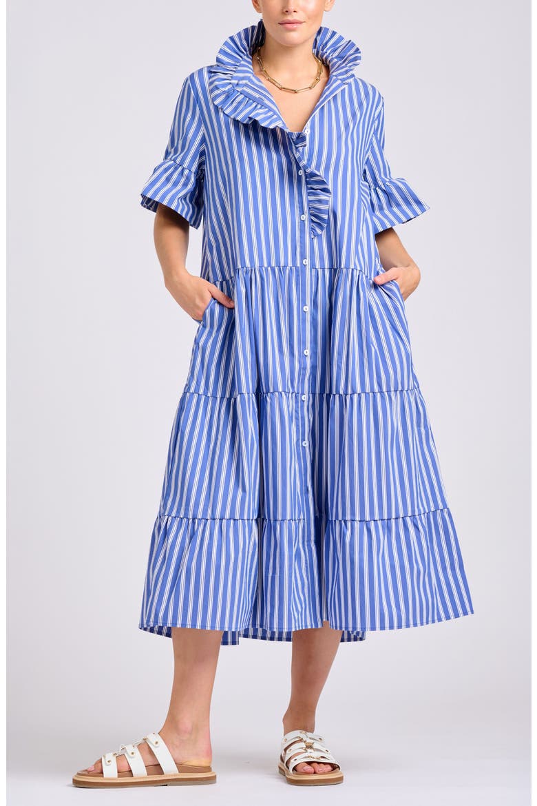 Stripe Ruffle Midi Shirtdress