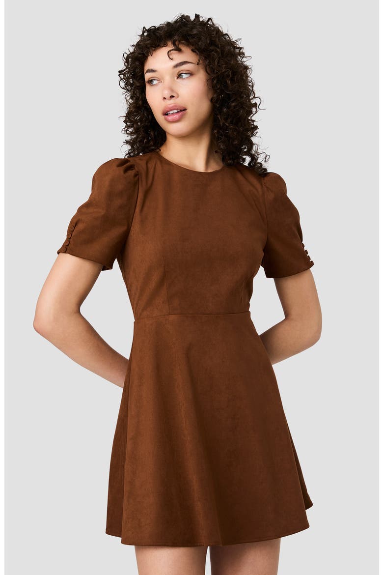 Sonja Short Sleeve Faux Suede Fit & Flare Minidress