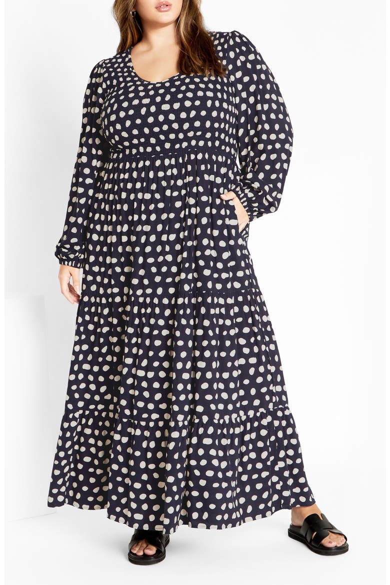 Adley Printed Smocked Bodice Long Sleeve Maxi Dress
