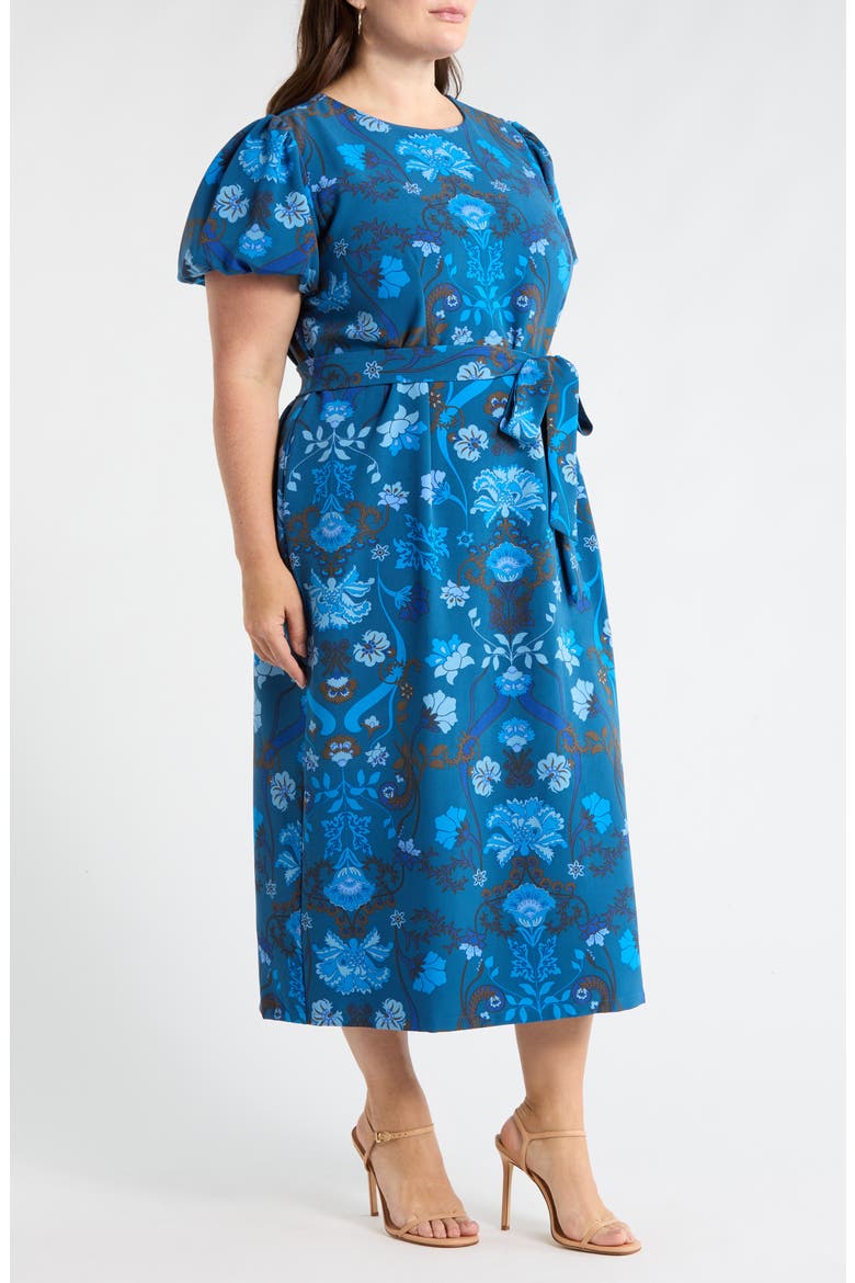 Palmate Floral Senidy Puff Sleeve Maxi Dress