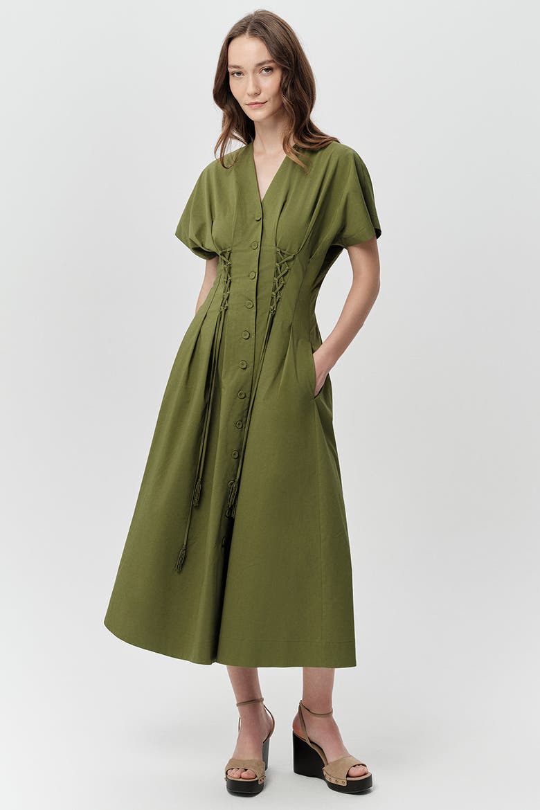 Andree V Neck Tie Waist Pocket Midi Dress