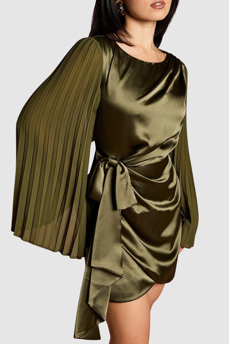 Petite Satin Pleated Flare Mini Dress