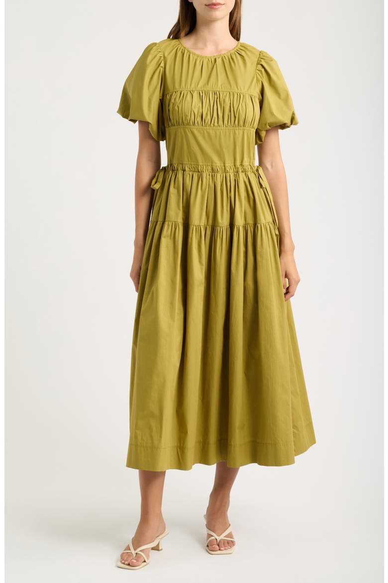 Smocked Puff Sleeve Midi Dress