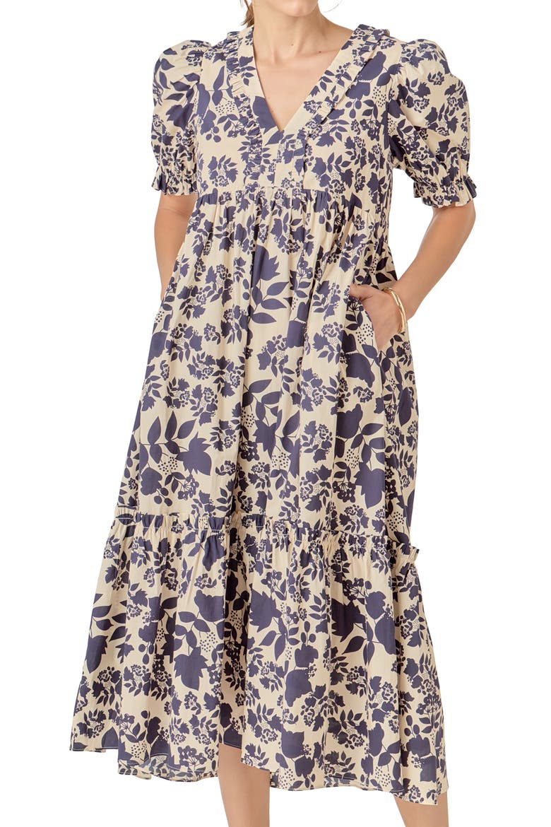 Floral Print Tiered Midi Dress