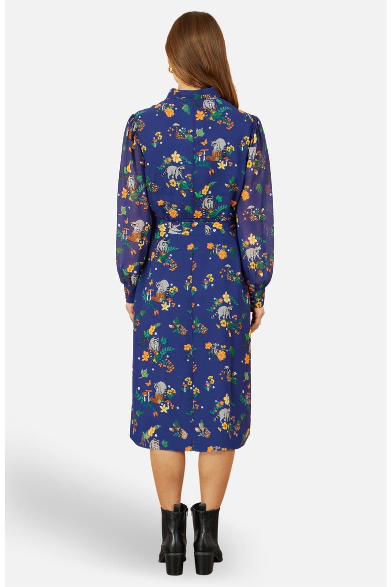 Raccoon Print Shirt Midi Dress