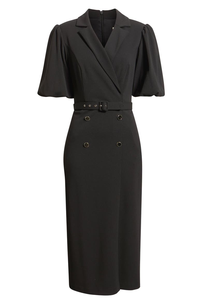 Belted Puff Sleeve Midi Dress