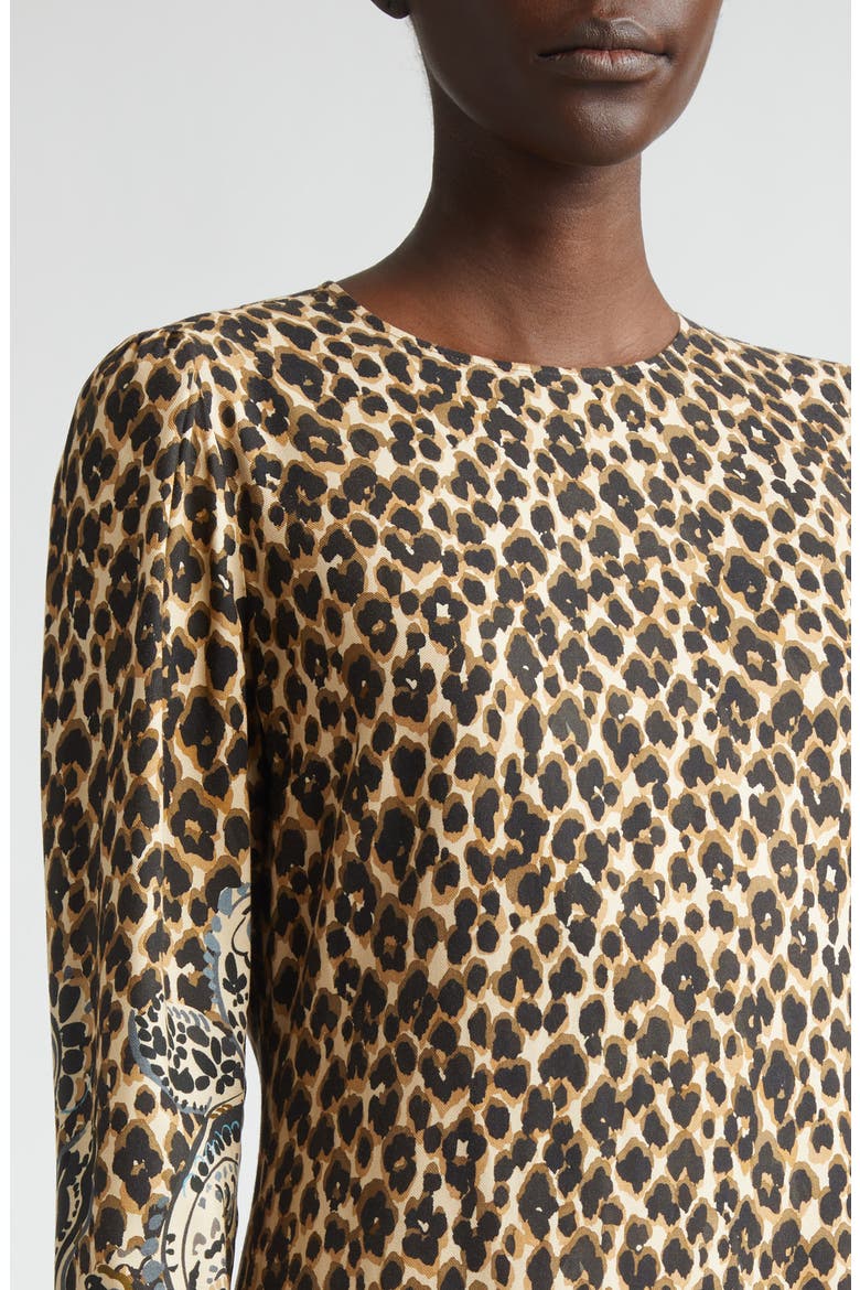 Mixed Print Long Sleeve Midi Dress