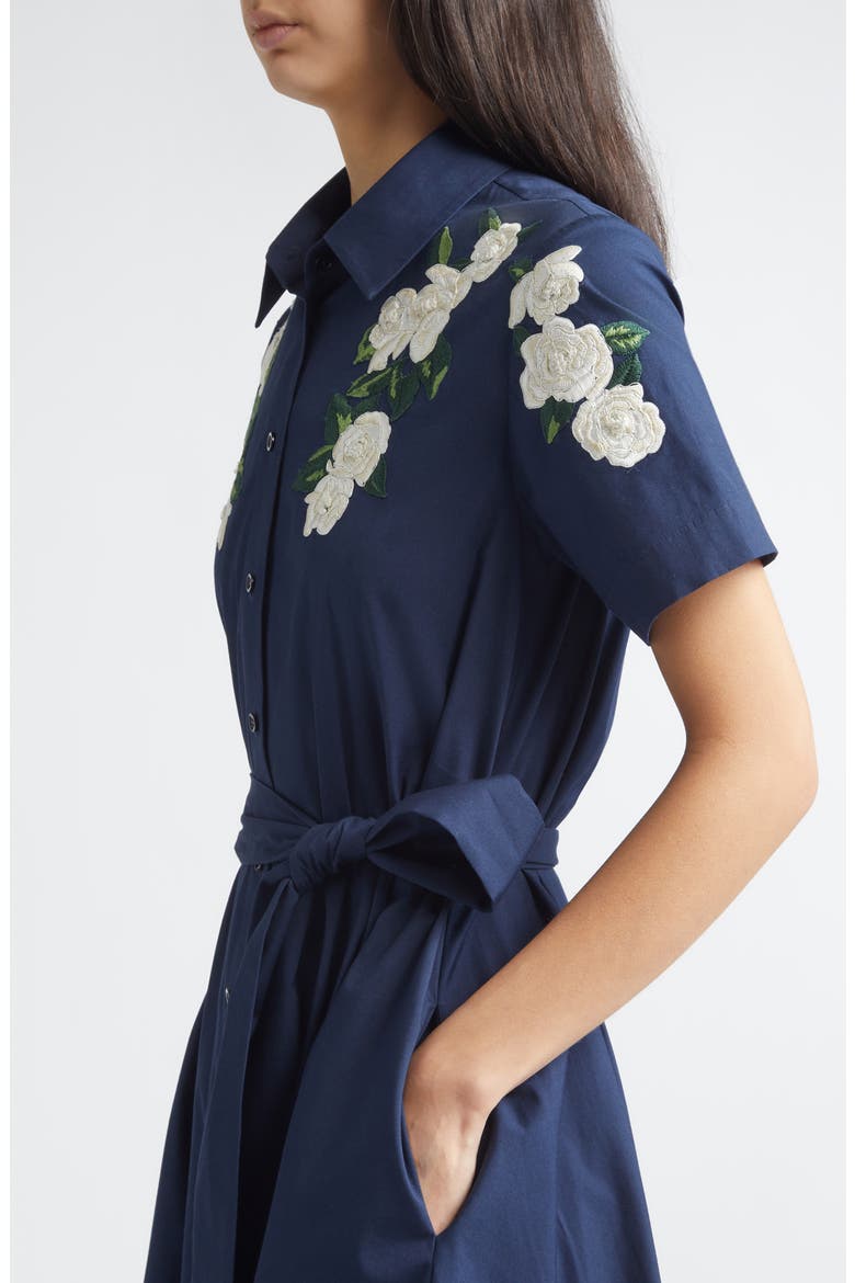 Floral Embroidered Midi Stretch Cotton Shirtdress
