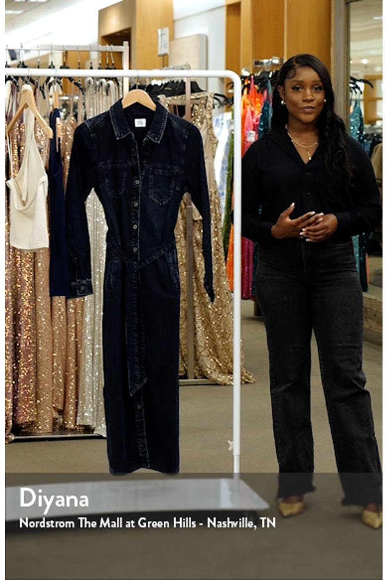 Tie Waist Long Sleeve Denim Maxi Shirtdress