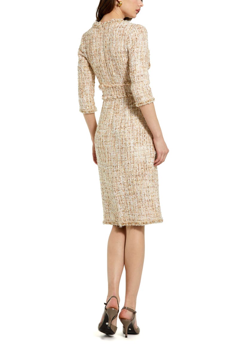 Petite Beaded Trim Boucle Midi Dress with 3/4 Sleeves