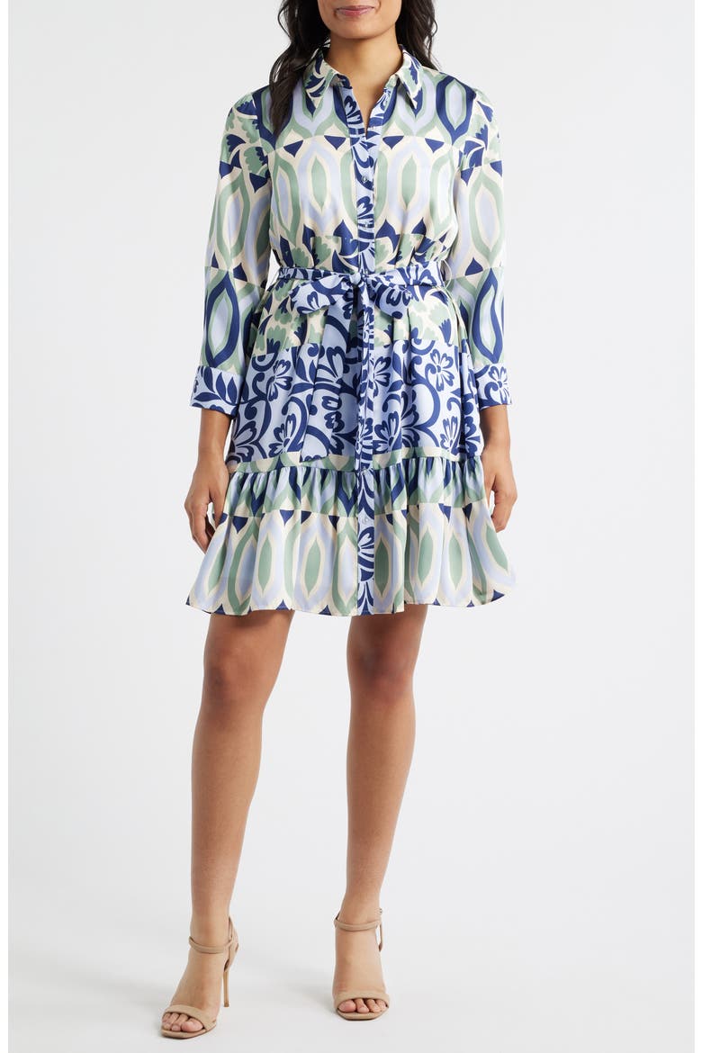Mixed Print Mini Shirtdress