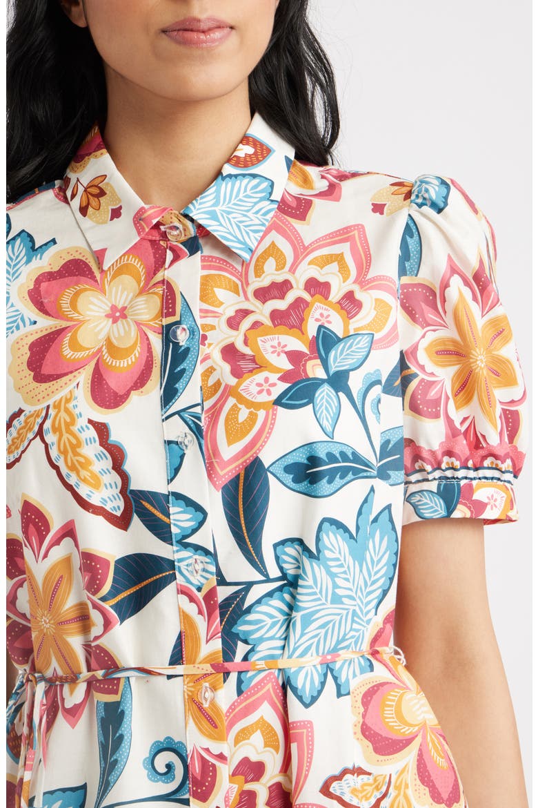 Print Puff Sleeve Ruffle Hem Shirtdress