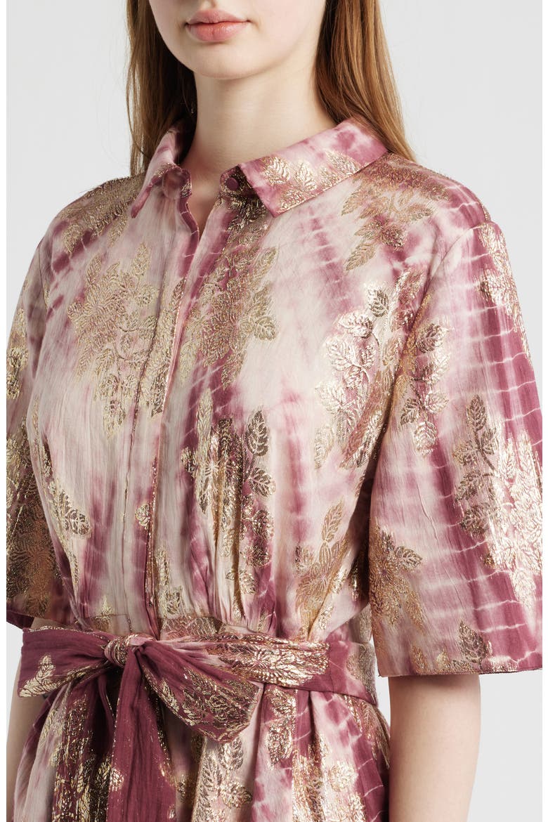 Tara Metallic Print Tie Waist Dress