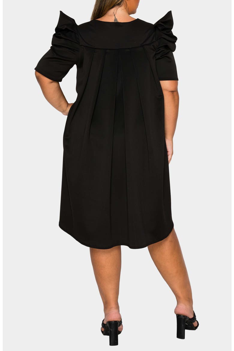 Zaya Puff Sleeve Pleated Shift Dress