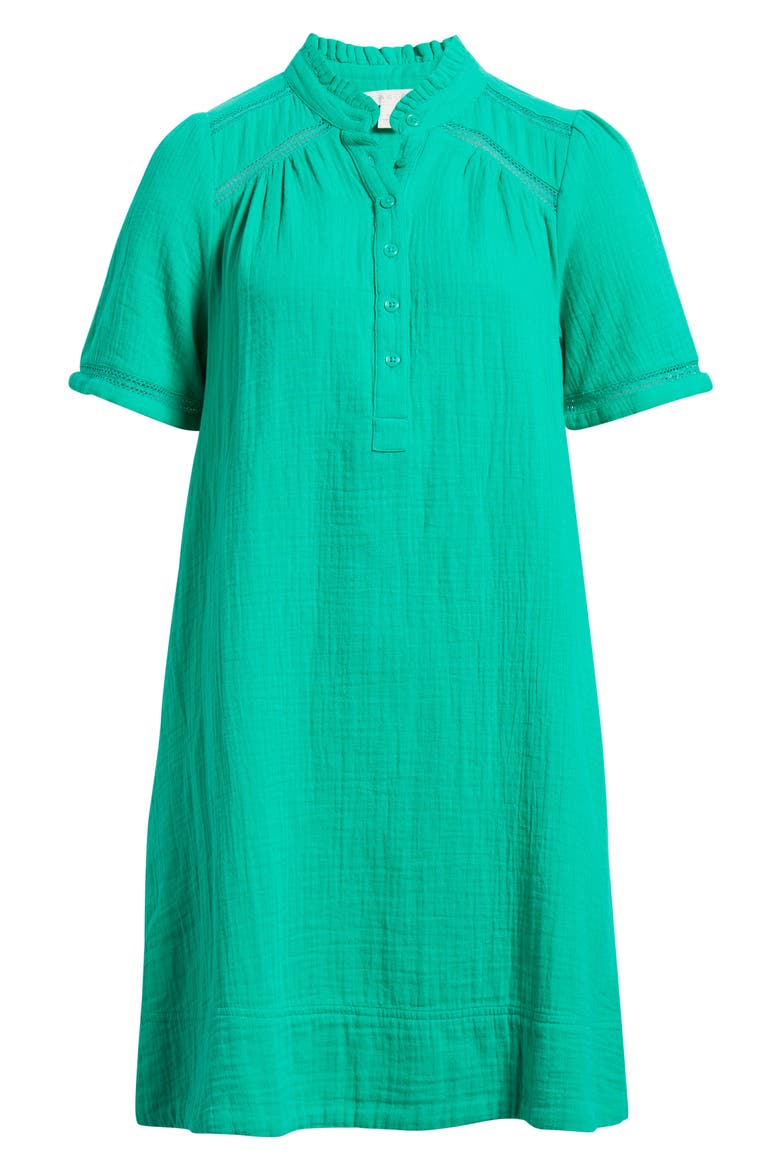 Ruffle Embroidered Inset Cotton Shift Dress