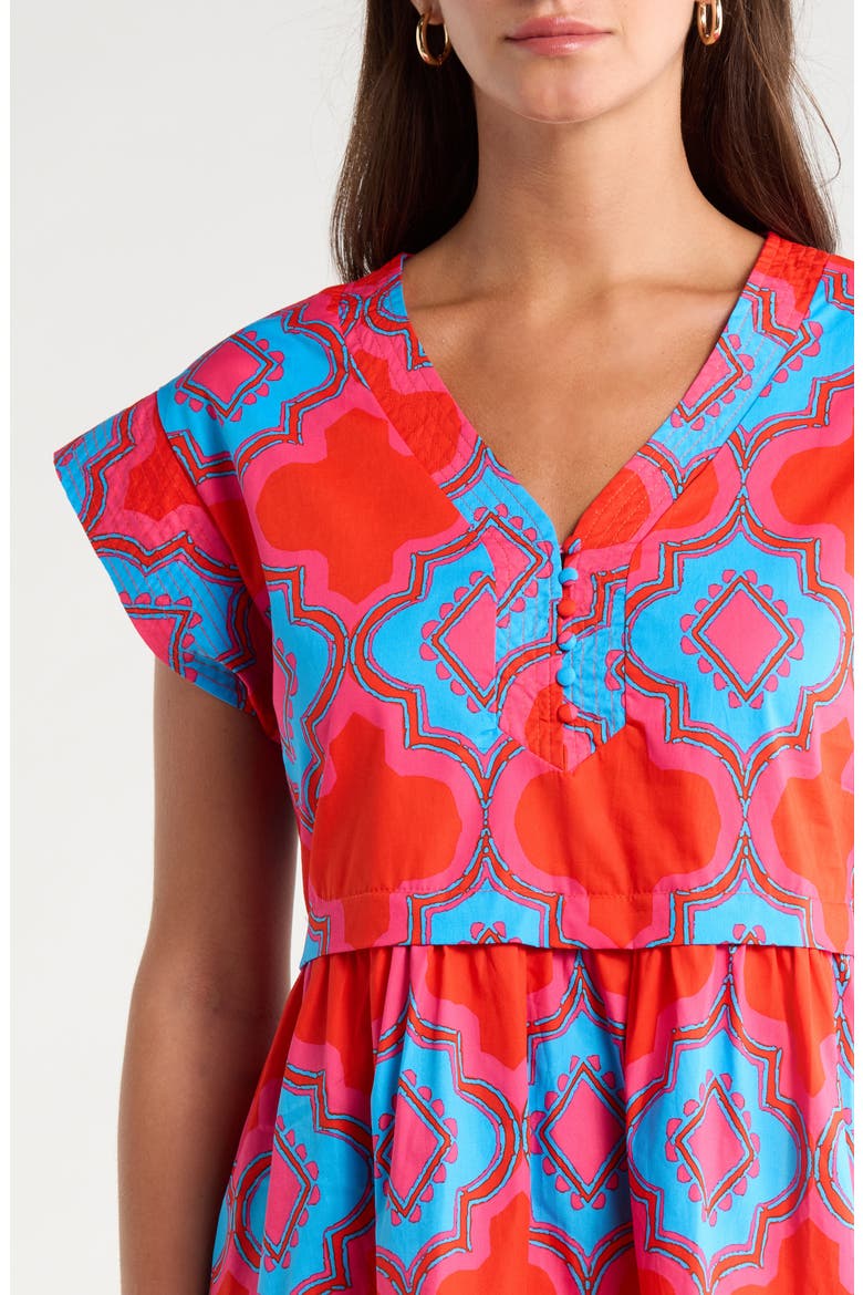 Devany Jolene Abstract Print Cotton Trapeze Minidress