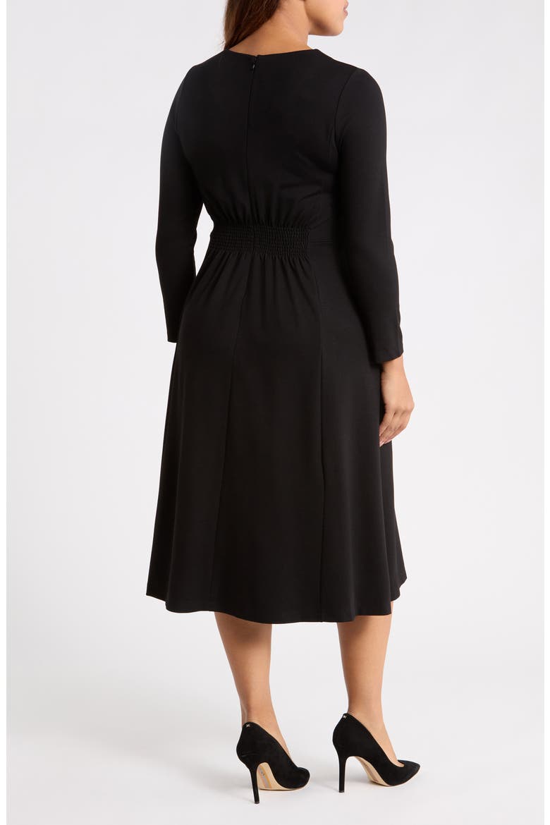 Accent Waist Long Sleeve Midi Dress