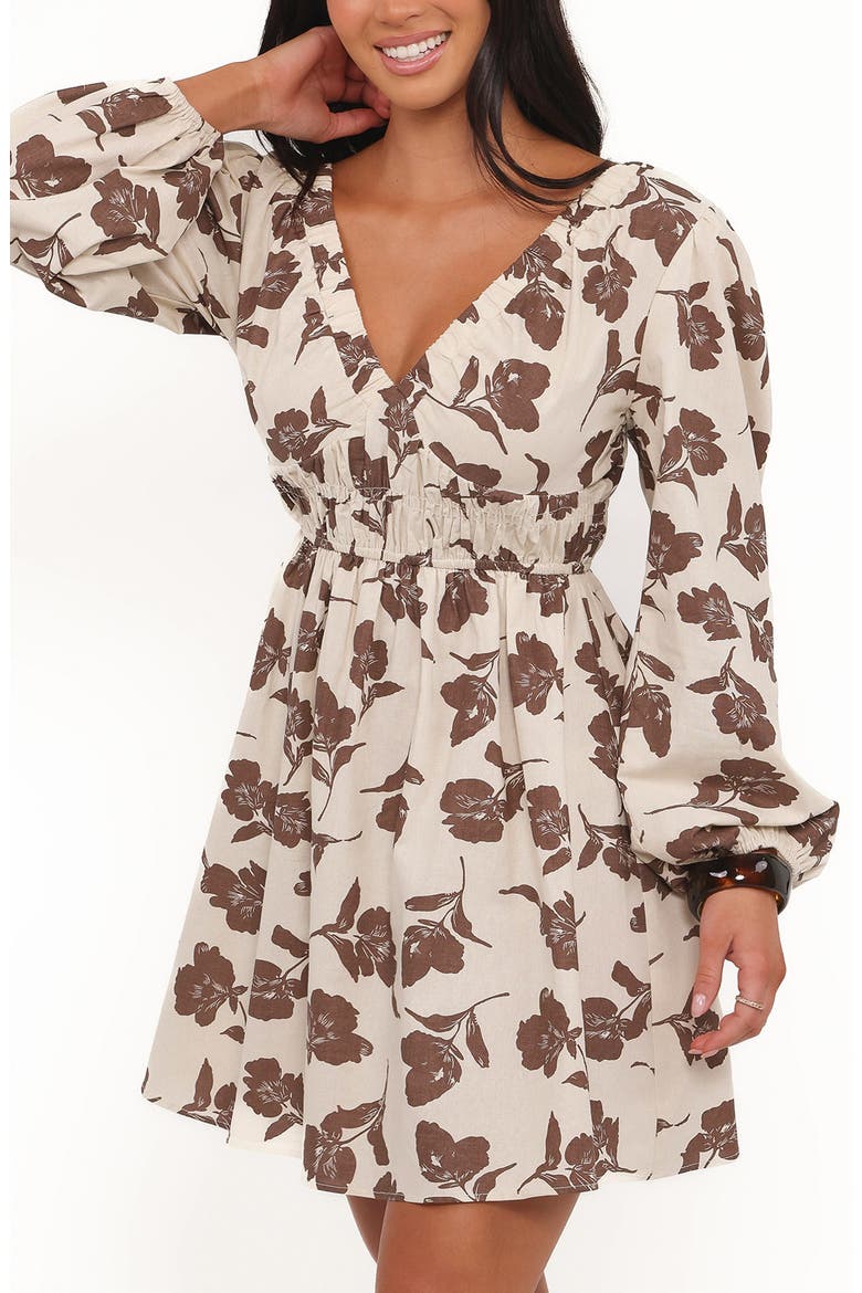 Cambria Floral Print Long Sleeve Cotton & Linen Minidress