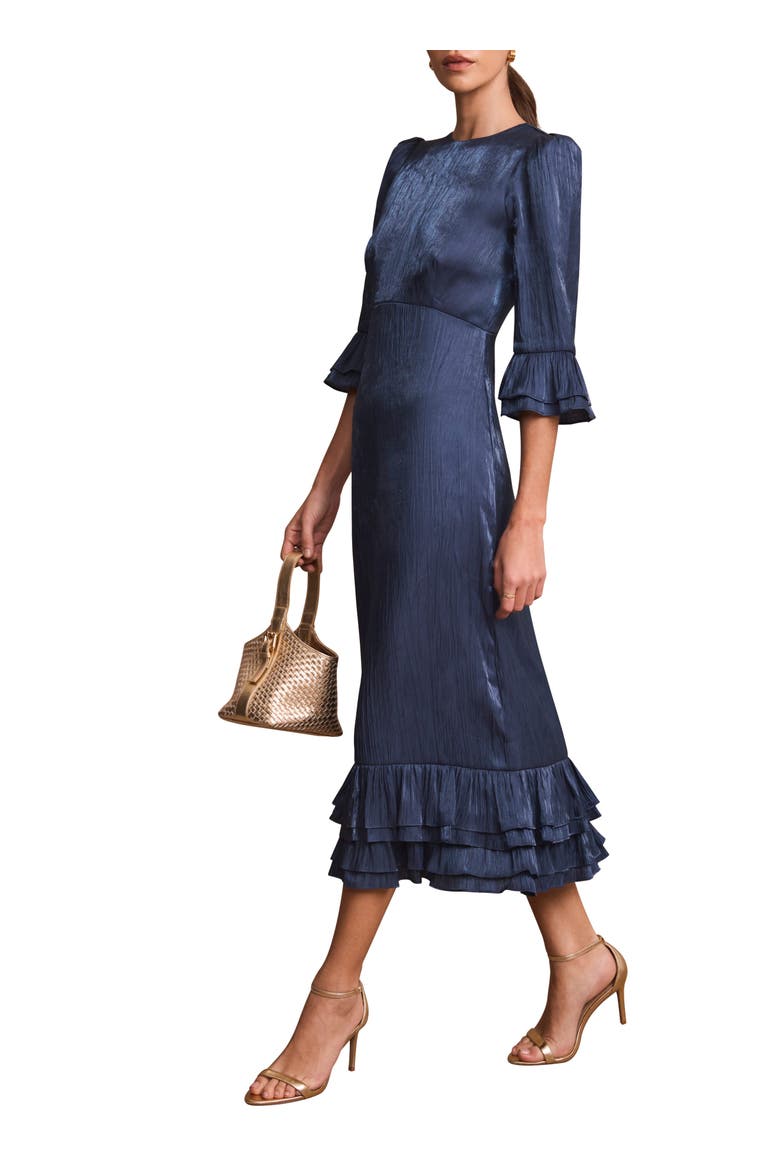 Metallic Ruffled Midi Dress