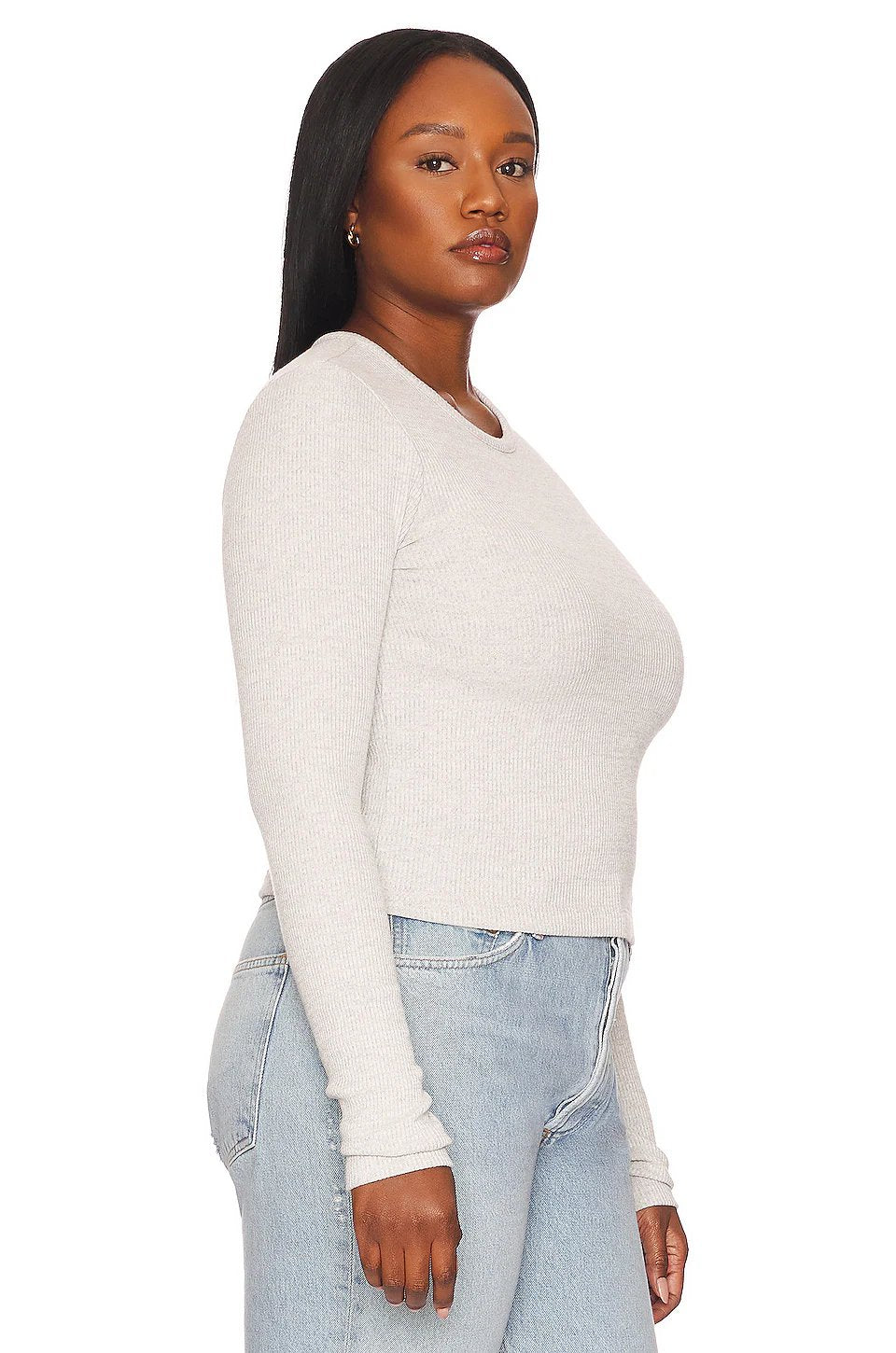 AGOLDE Alma Shrunken Crew Neck in Brushed Grey Heather - Image 4