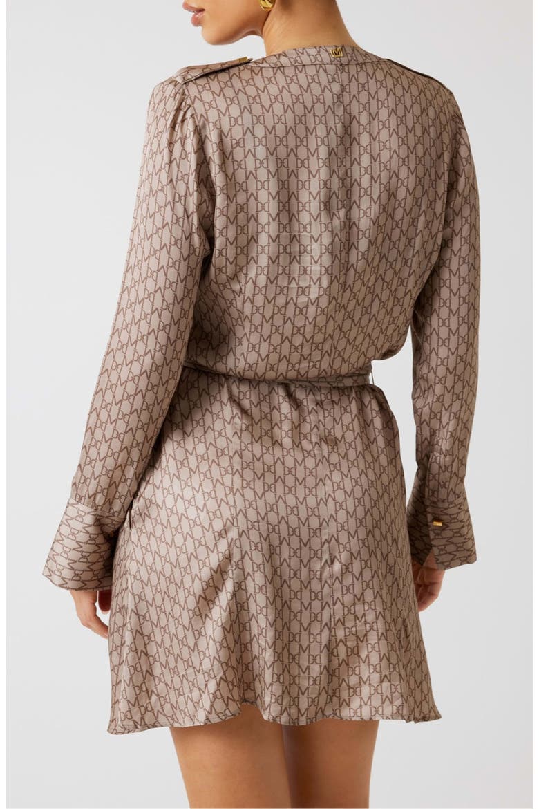 Britney Logo Print Long Sleeve Satin Shirtdress