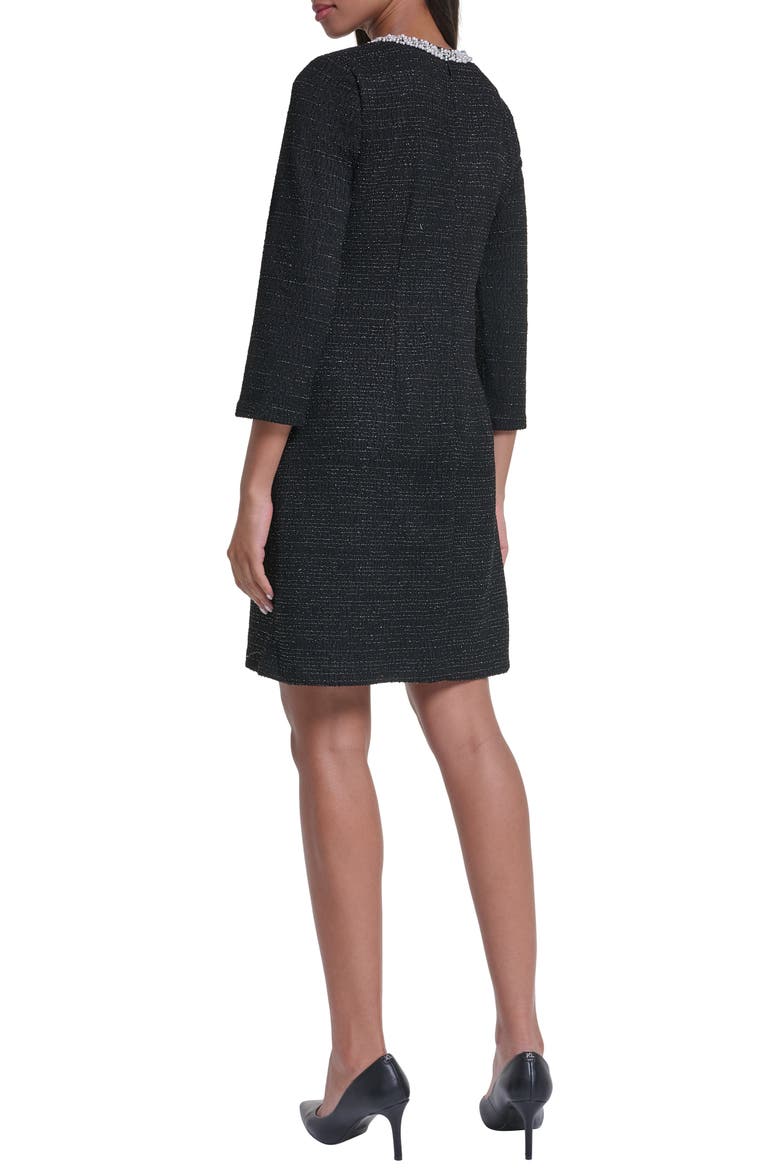 Bead Detail Shimmer Knit Tweed Shift Minidress