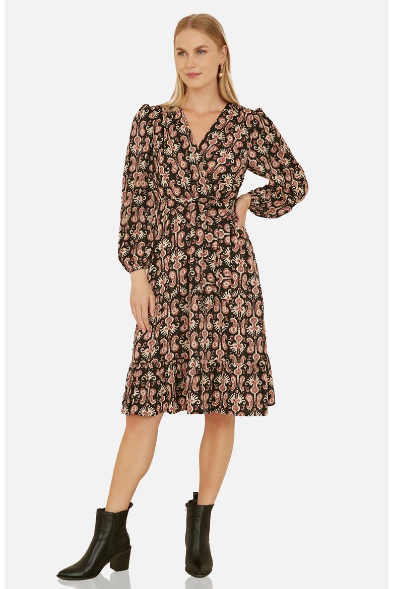 Ikat Long Sleeve Skater Midi Dress