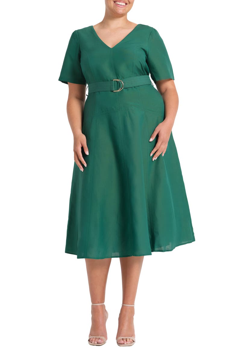 Aelin Linen Blend Fit & Flare Midi Dress